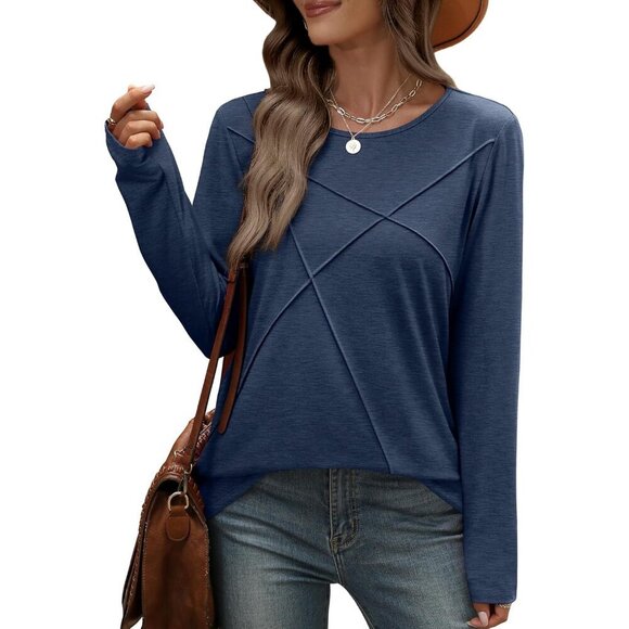 Long Sleeve Shirt Women Business Casual Pleated Crewneck Fall Top Medium - Picture 3 of 4